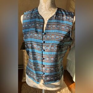 August Hale Silk Teal Blue and Brown Patterned Women's Vest